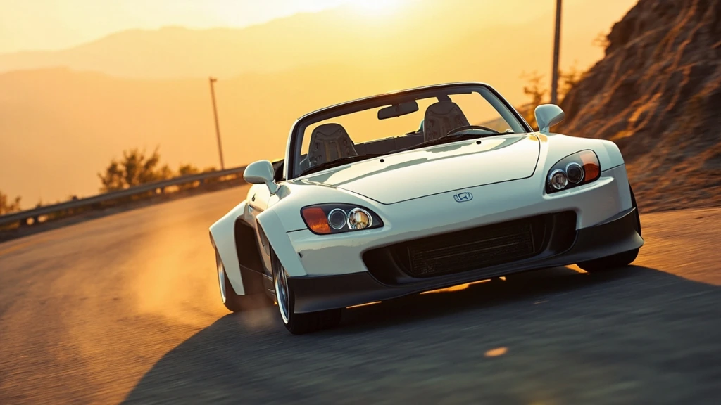 AP2 S2000 caught at apex on a canyon road, late afternoon light.