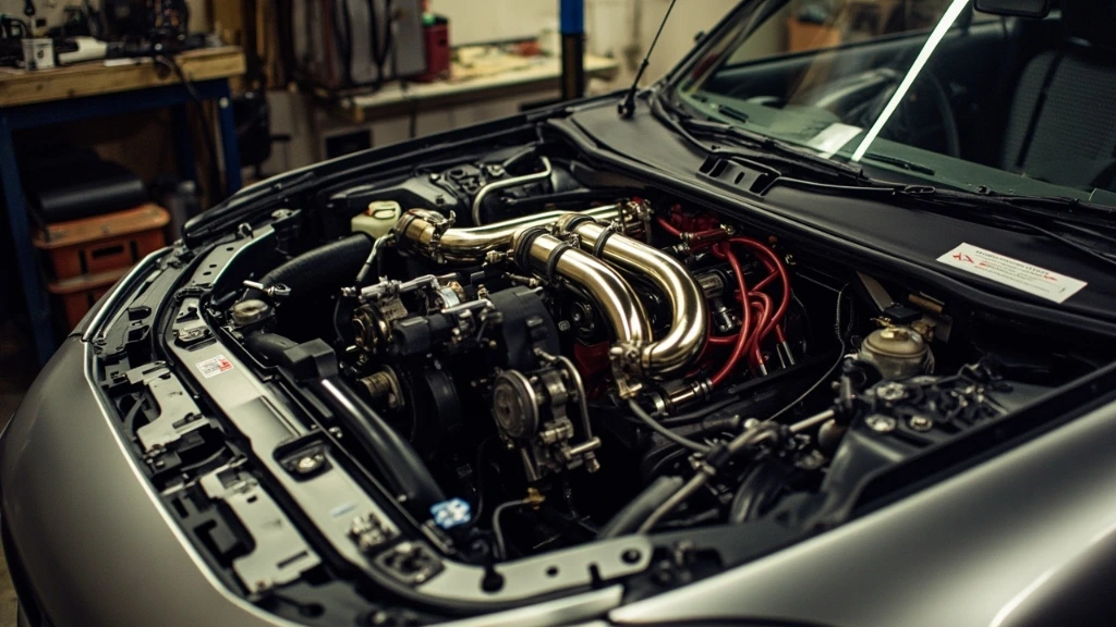 AP2 engine bay with a centrifugal supercharger manifold installed during a forced-induction build.